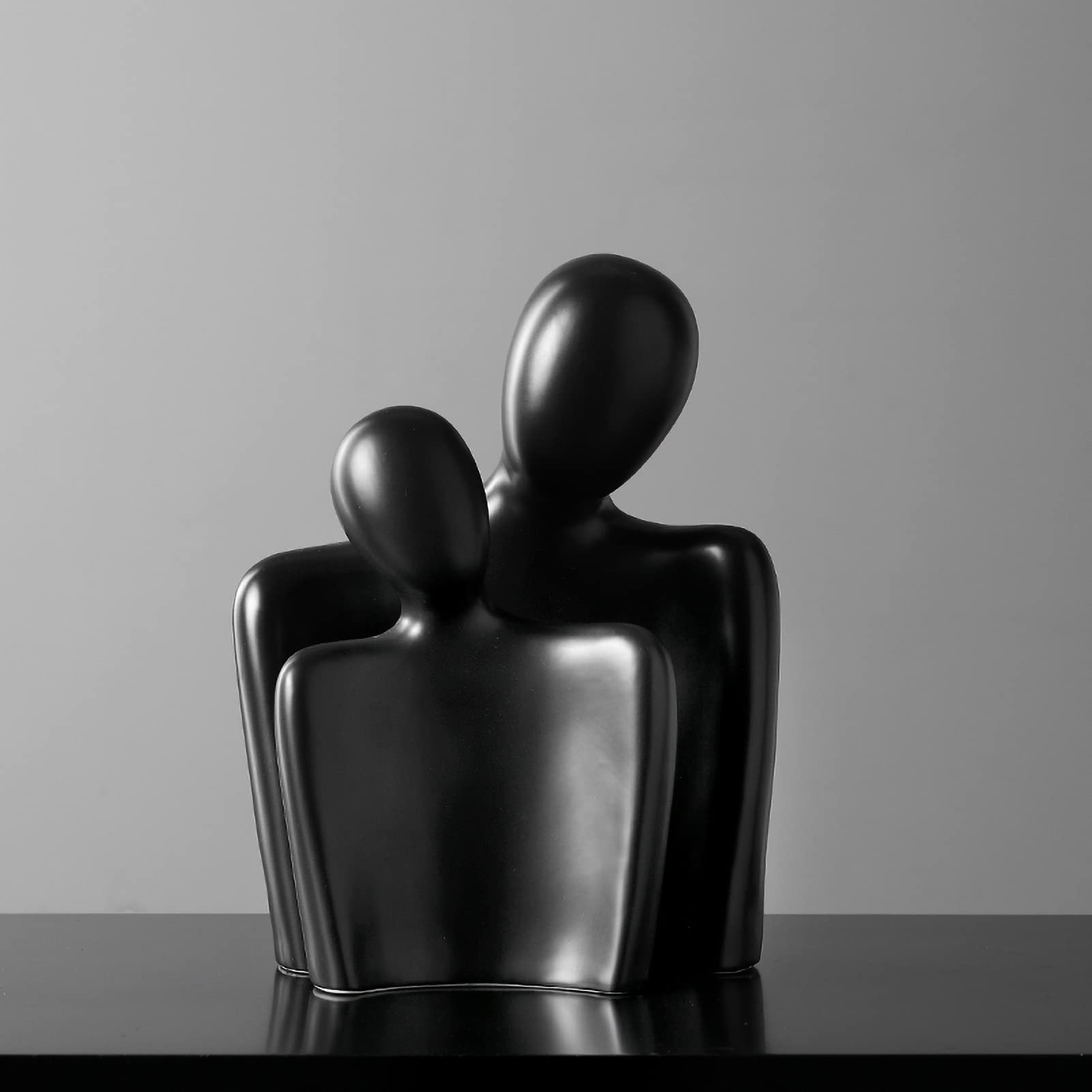 Romantic Modern Abstract Couple Hugging Ceramic Sculpture - Black Home Decor Statue for Living Room, Bedroom, Office | Perfect Anniversary & Wedding Gift for Couples | Elegant Home & Office Decoration