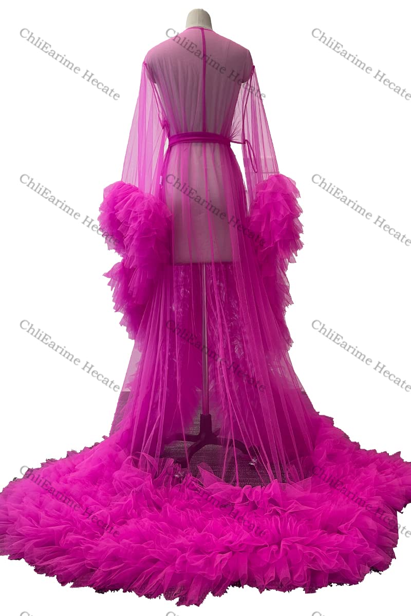 Elegant Tulle Maternity Robe for Women - Vintage Hollywood Style Lingerie Nightgown & Bridal Bathrobe for Photoshoots, Boudoir, and Special Occasions