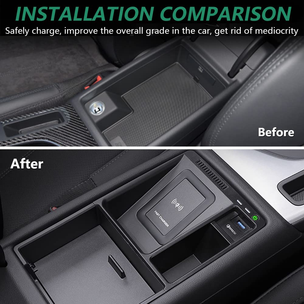 15W Qi Fast Wireless Car Charger for Audi A4 S4 RS4 A5 S5 RS5 (2017-2022 Models) - Armrest Insert Charging Pad with Storage Box | Perfect for Commuting, Road Trips & Hands-Free Charging