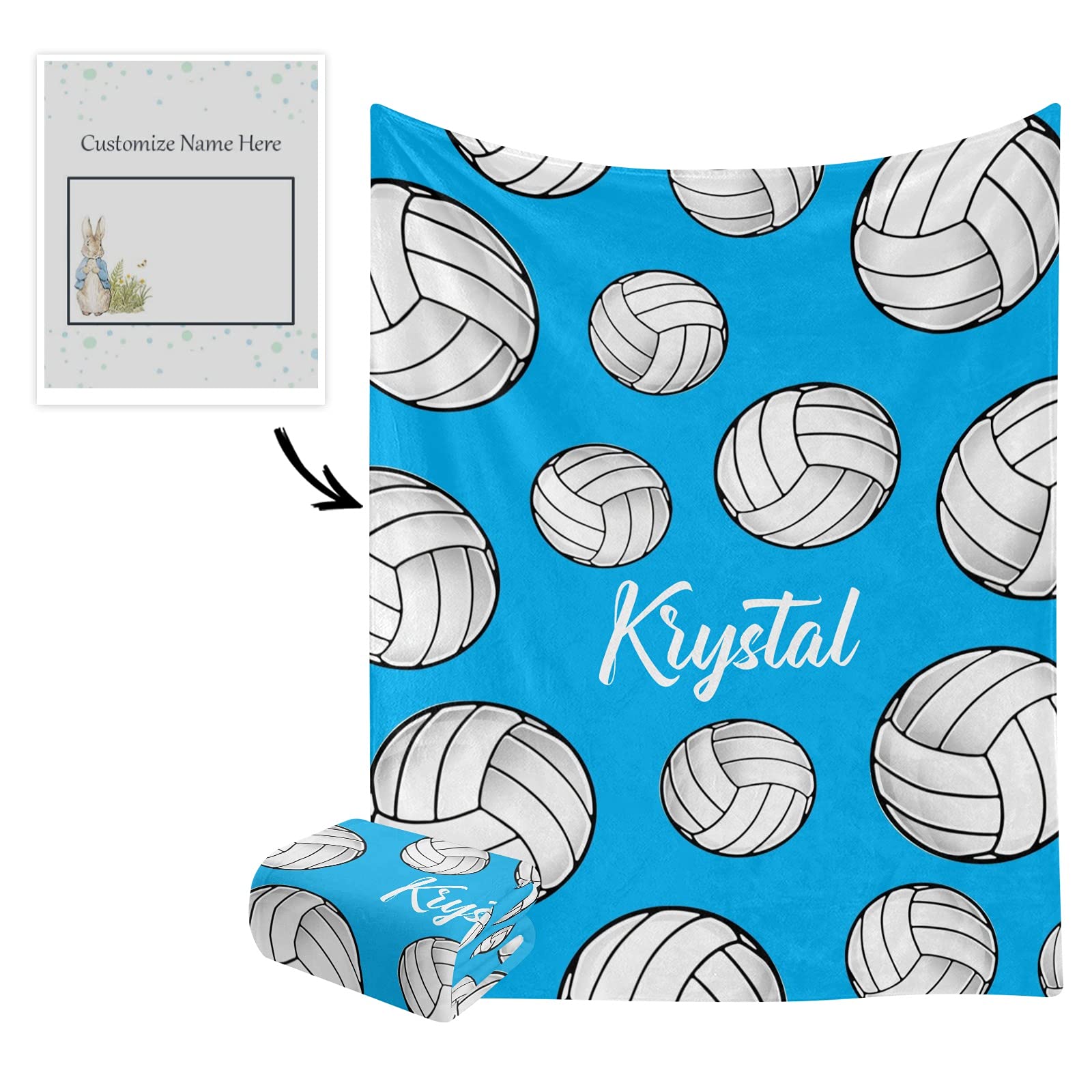 Personalized Volleyball Fleece Blanket - Custom Name Soft Cozy Throw for Sports Fans - 50x60 Inch - Perfect for Couch, Bed, Travel, Camping & Gifts