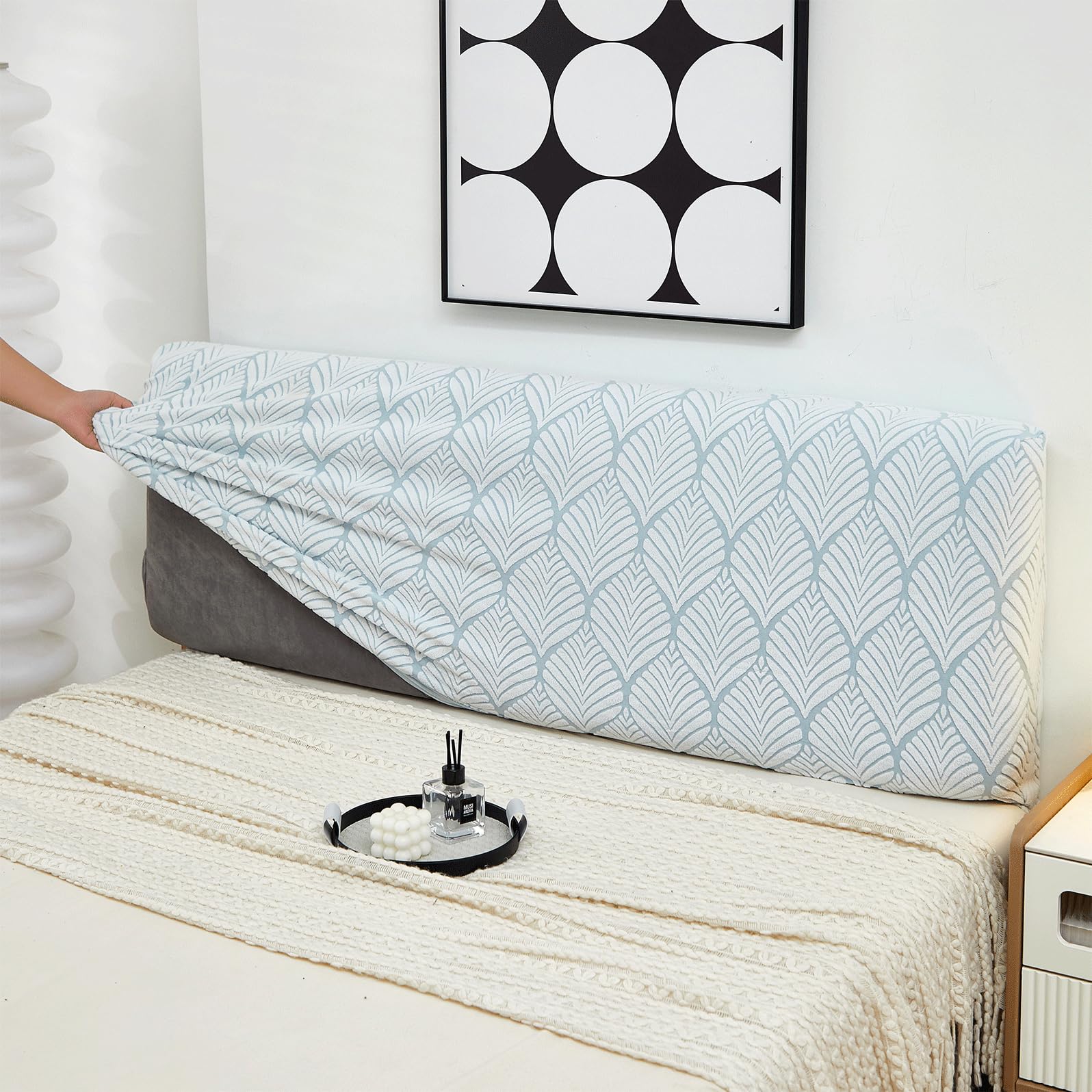EFELIM Stretch Headboard Covers - Full, Queen, King Size Jacquard Slipcover - Dustproof Protector for Upholstered & Wood Headboards (Blue, 190-210cm/75-82.6in) - Perfect for Bedroom Makeover, Home Decor & Furniture Protection