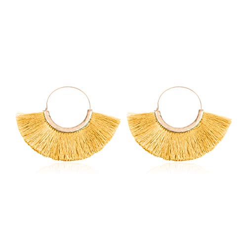 Halfmoon Tassel Hoops - Mustard