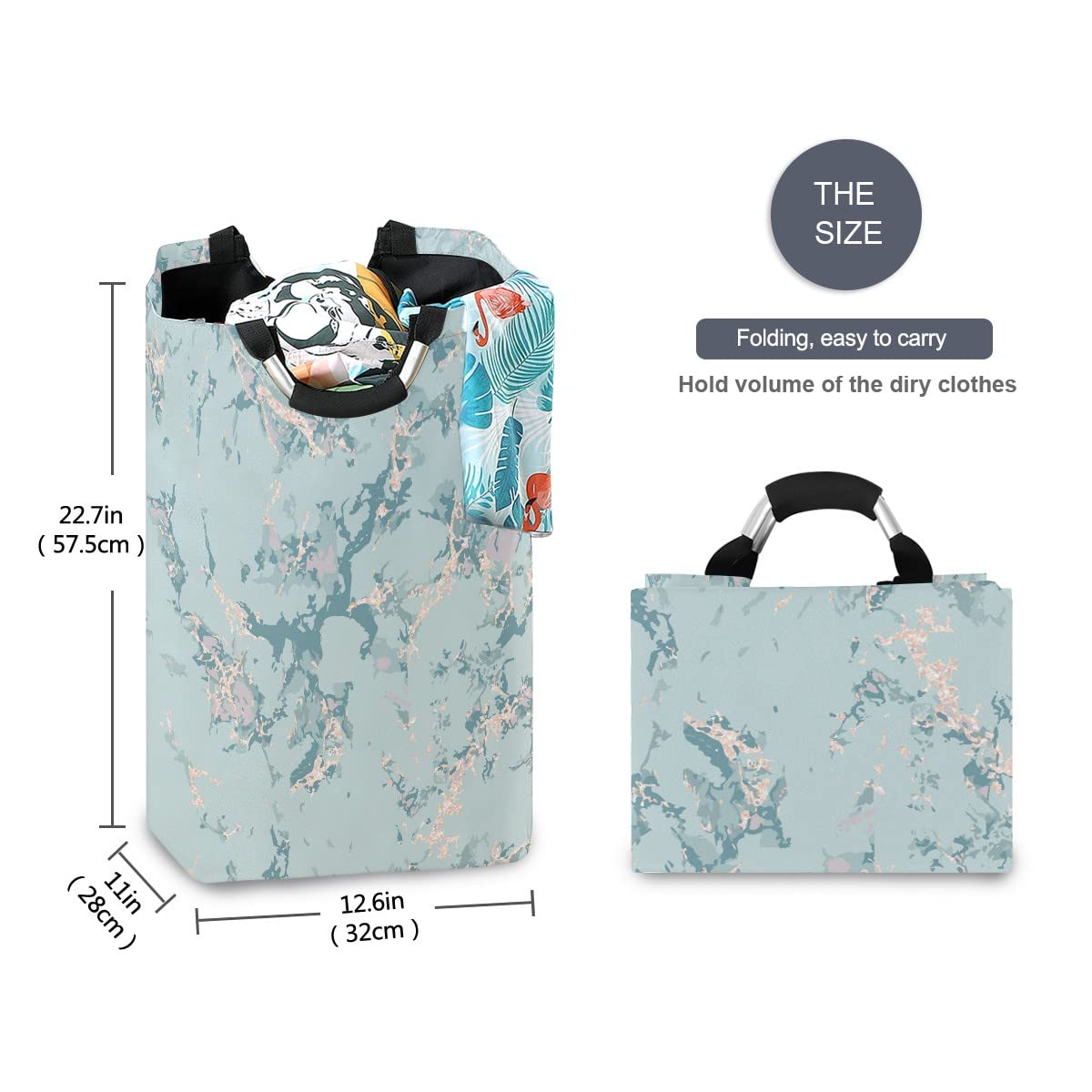 Blue Marble Laundry Bag with Handles - Foldable Collapsible Laundry Basket Hamper for Laundry Room & Bathroom Organization | Perfect for College Dorms, Travel & Home Storage