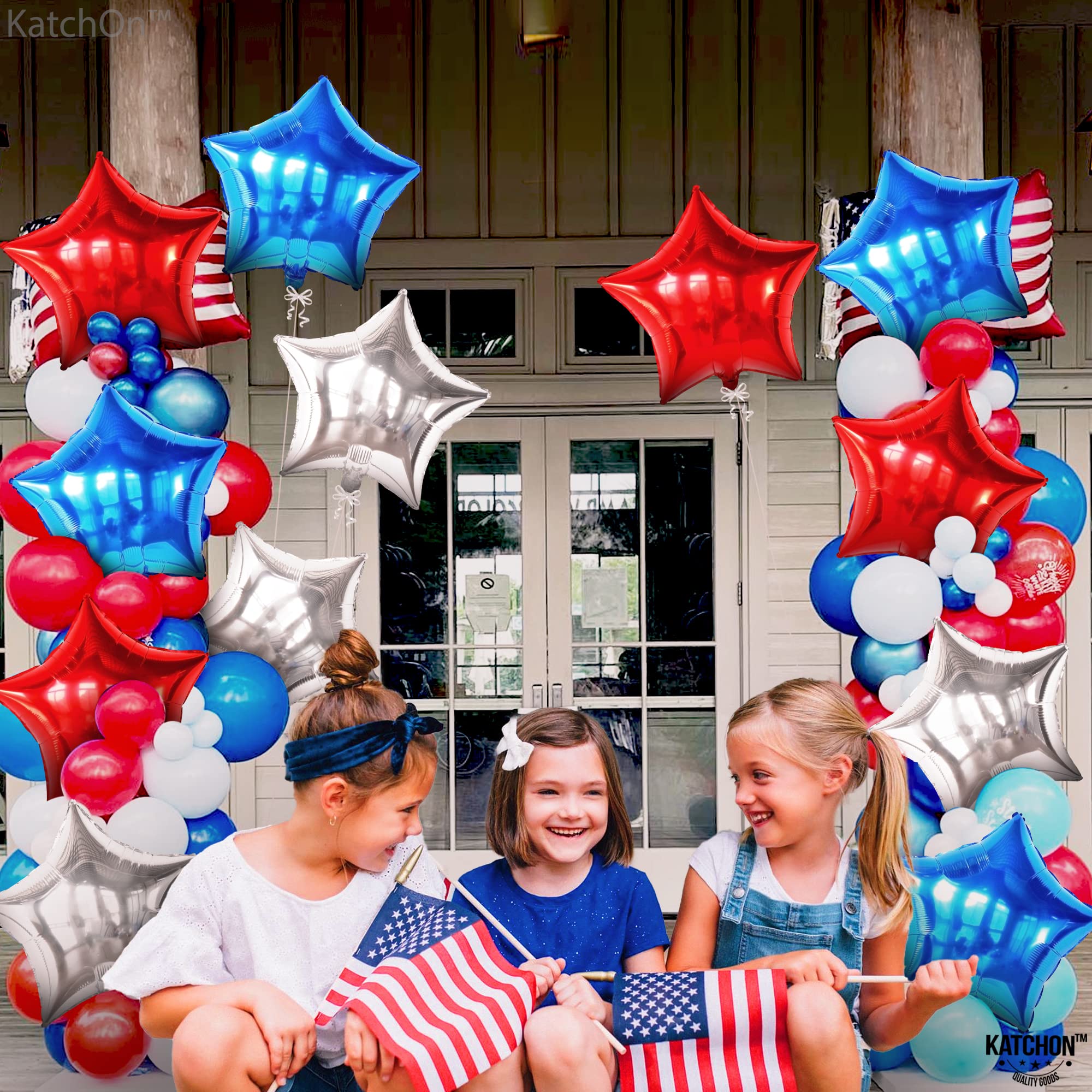 KatchOn Red White Blue Star Balloons - Pack of 12 | Patriotic 4th of July Balloons for Independence Day Decorations | USA Flag Themed Party Supplies for Backyard BBQs, Parades & Patriotic Celebrations