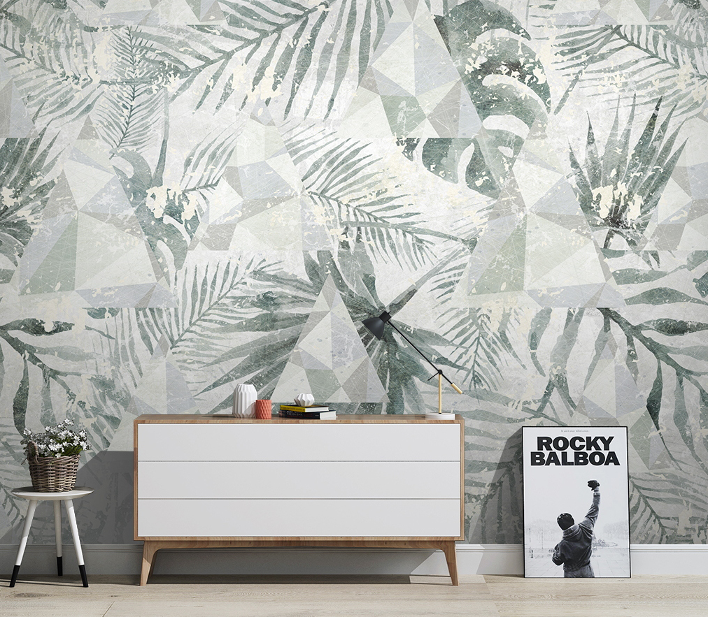 Geometric Leaf Design Tropical Wallpaper Murals - Modern Botanical Wall Decor for Living Room, Bedroom & Office
