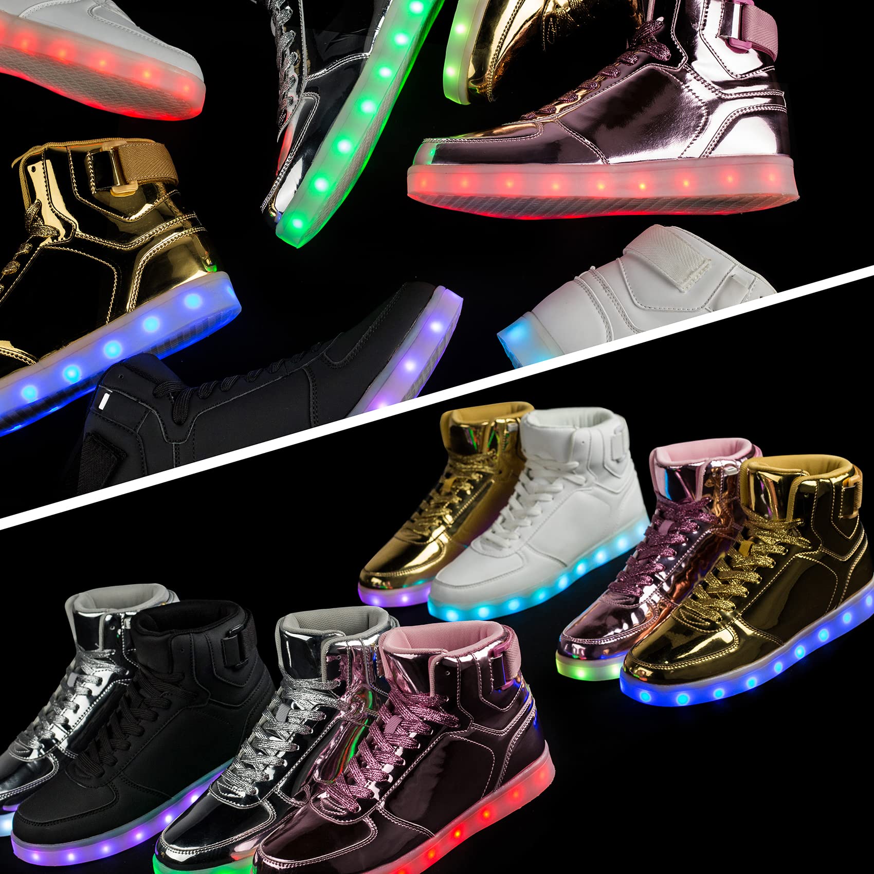 DIYJTS Unisex LED Light Up Shoes - USB Rechargeable High Top Glowing Sneakers for Men, Women & Teens | Perfect for Night Running, Raves, Parties & Festivals