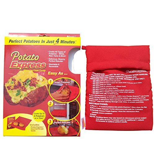 Microwave Potato Baking Bag - Reusable & Washable Potato Cooker Pouch - Fast 4-Minute Baked Potatoes (2 Pack, Red) - Perfect for Quick Snacks, Healthy Meals & Kitchen Convenience