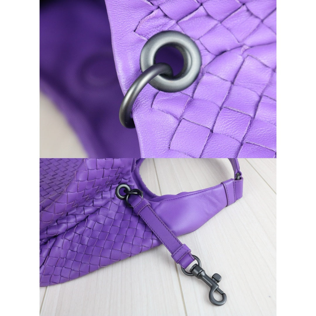Bottega Veneta X25041701 Purple Lamb Leather Braided Handbag - Premium Condition | Luxury Women's Purse for Evening Parties & Special Occasions