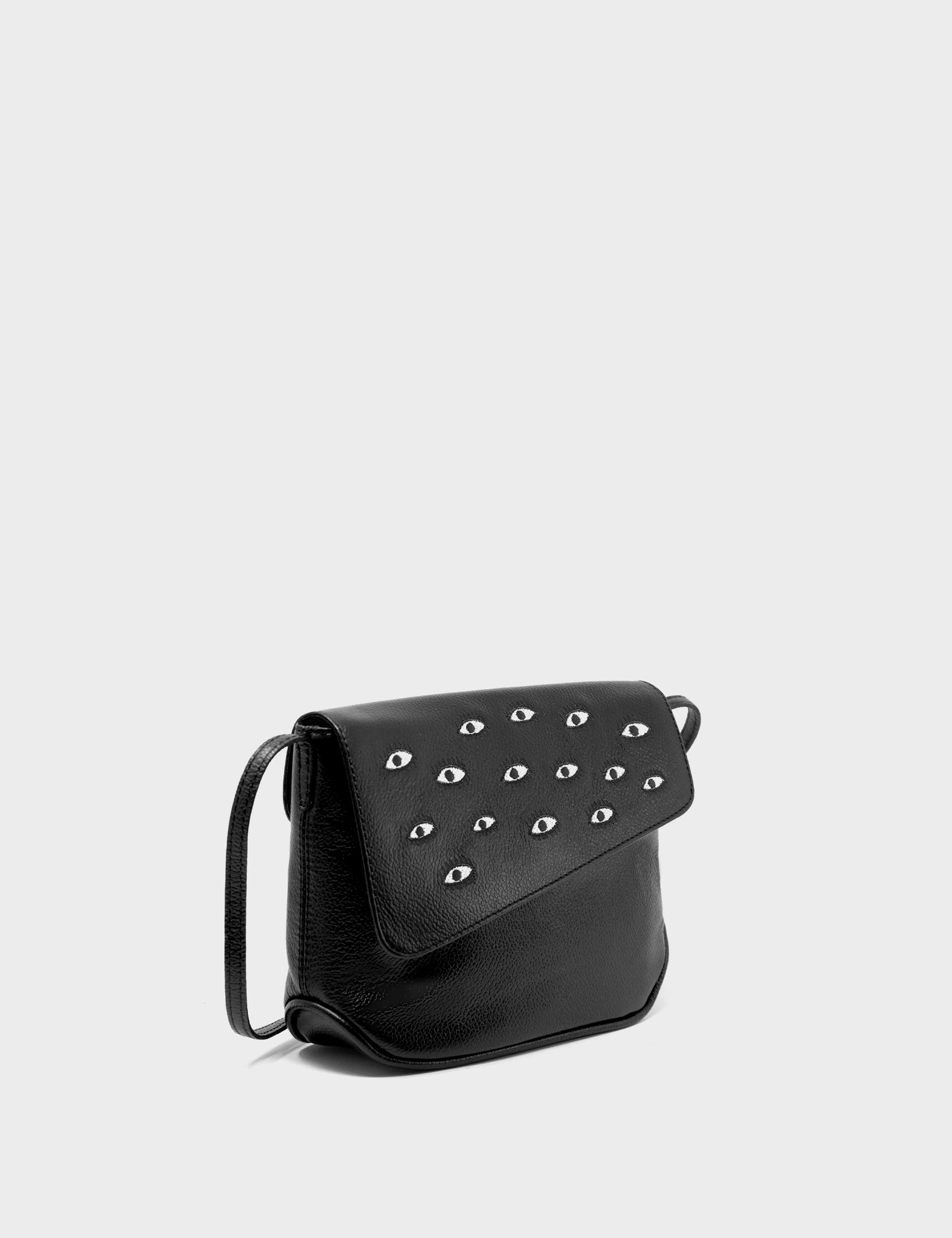 Bruno Mini Crossbody Bag - Black Genuine Leather with All Over Eyes Embroidery | Stylish Small Purse for Women, Perfect for Daily Use, Travel & Night Out