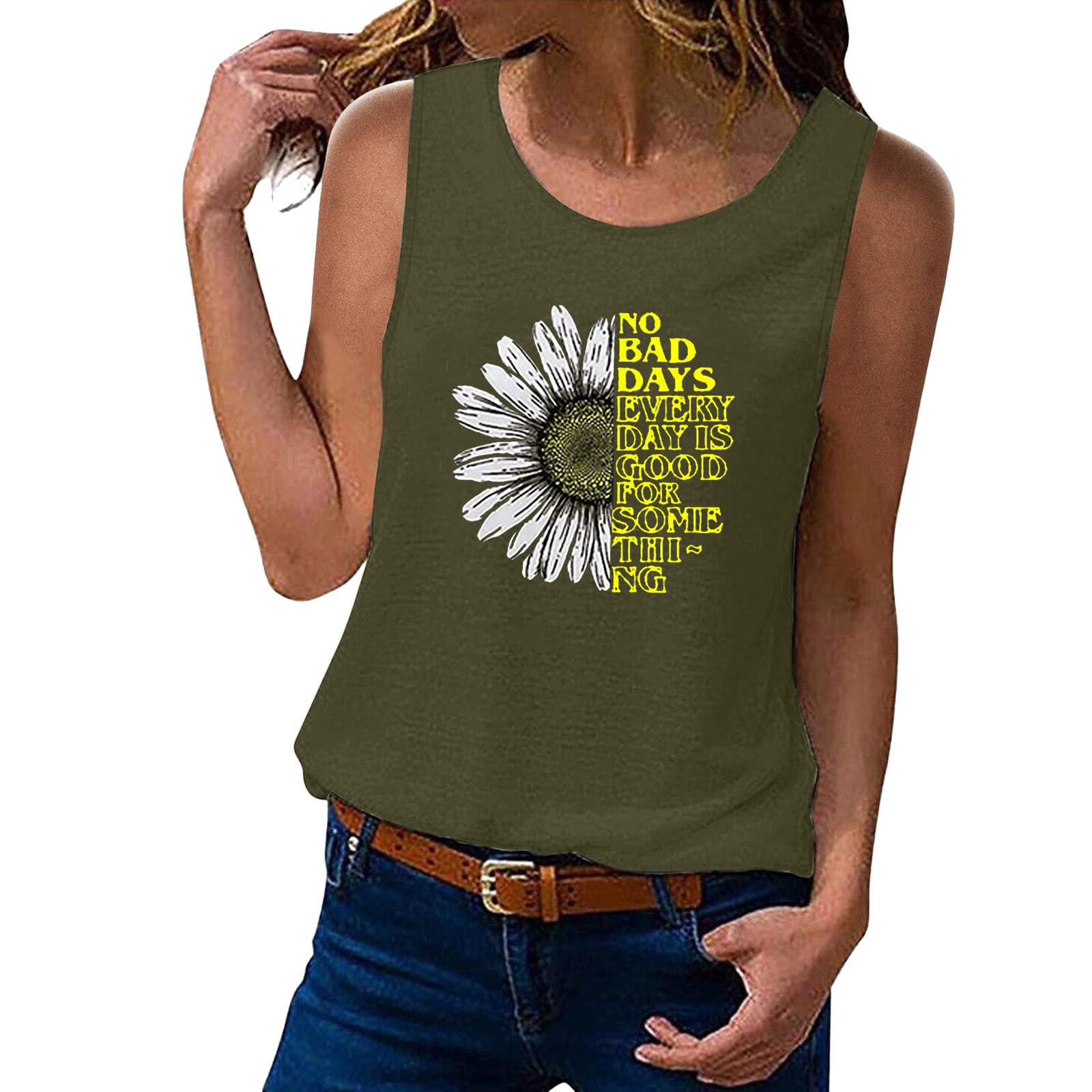 Jchen Women's Sleeveless Yoga Tank Top - Sunflower Printed Loose Workout Shirt for Running, Exercise & Gym - Breathable Camisole Graphic Tee for Yoga, Pilates & Summer Outdoor Activities