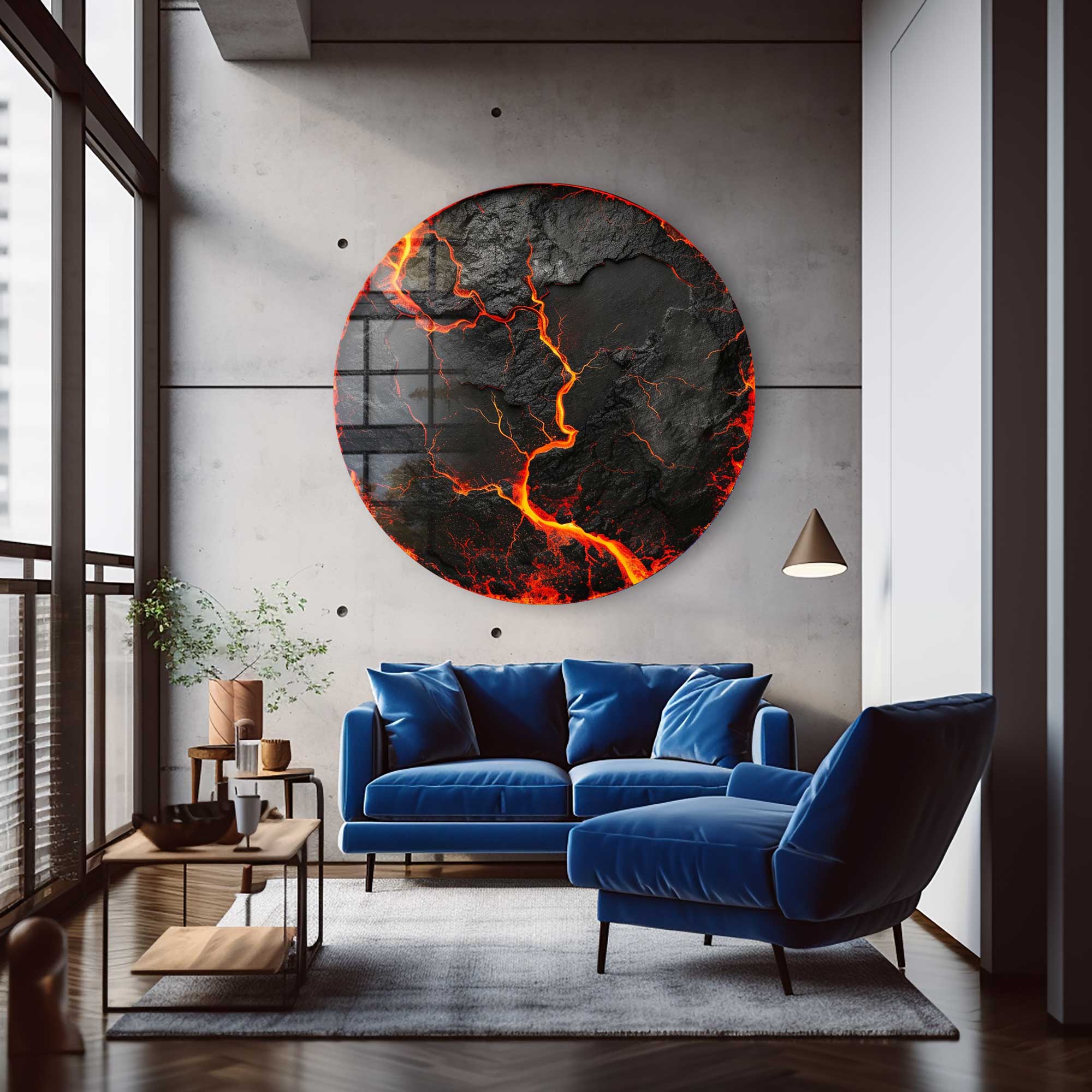 Lava Rounded Glass Wall Art - Modern Abstract Home Decor for Living Room, Bedroom & Office - Shatter-Resistant Tempered Glass with Elegant Design