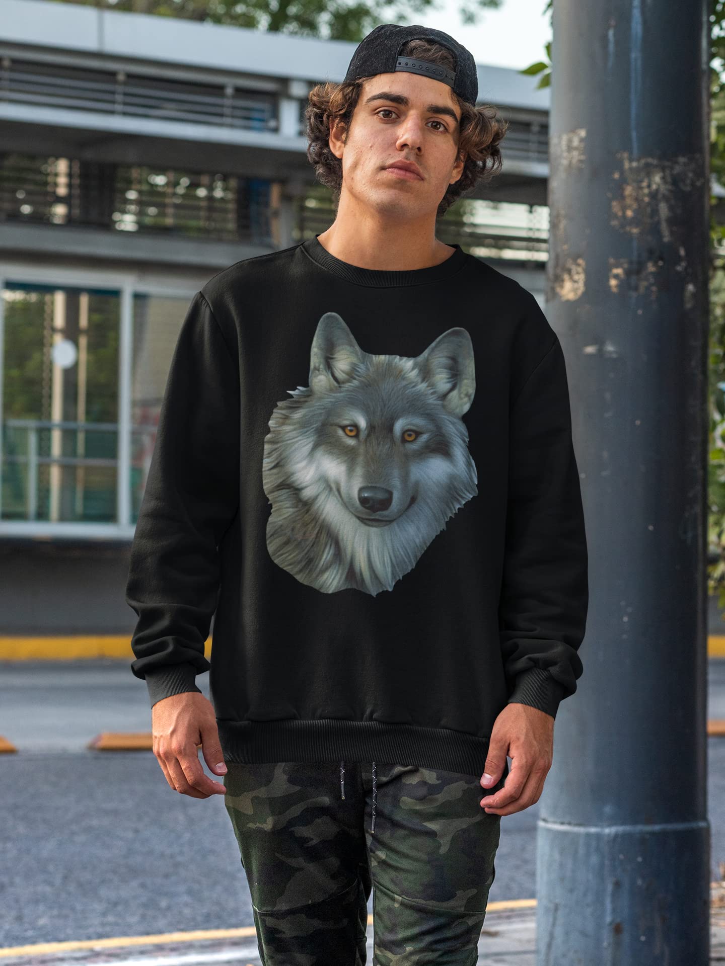 Timber Wolf Face Men's Sweatshirt - Cozy Pullover Hoodie for Outdoor Adventures & Casual Wear