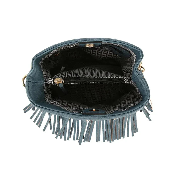 Stylish Denim Blue Faux Leather Fringe Crossbody Purse for Women - Perfect for Casual Outings, Date Nights & Music Festivals