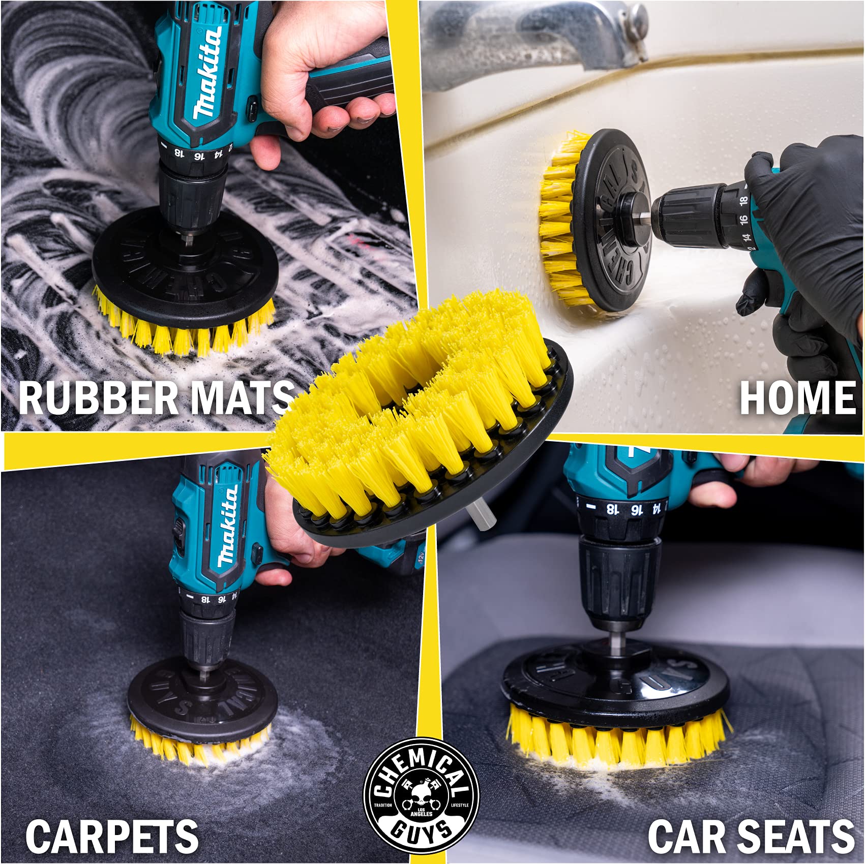 Chemical Guys ACC507 Medium Duty Spinner Multi-Surface Drill Brush Attachment - Power Scrubber for Stains on Floors, Upholstery & Carpets (Fits Any Standard Drill) - Perfect for Car Detailing, Home Deep Cleaning & Tile Grout Restoration