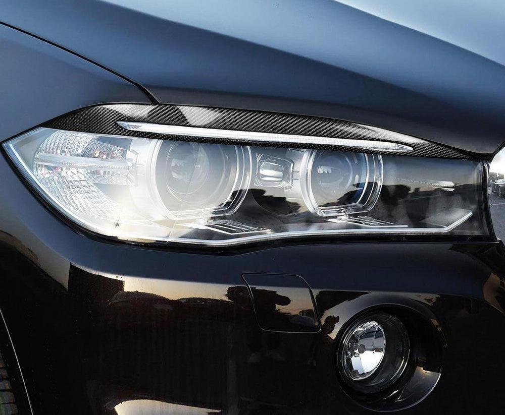 Premium Real Carbon Fiber Headlight Eyebrow Eyelid Trim for BMW F15 X5 & F16 X6 - High Gloss Black Finish - Enhances Vehicle Style & Protection - Perfect for Car Enthusiasts & Custom Builds