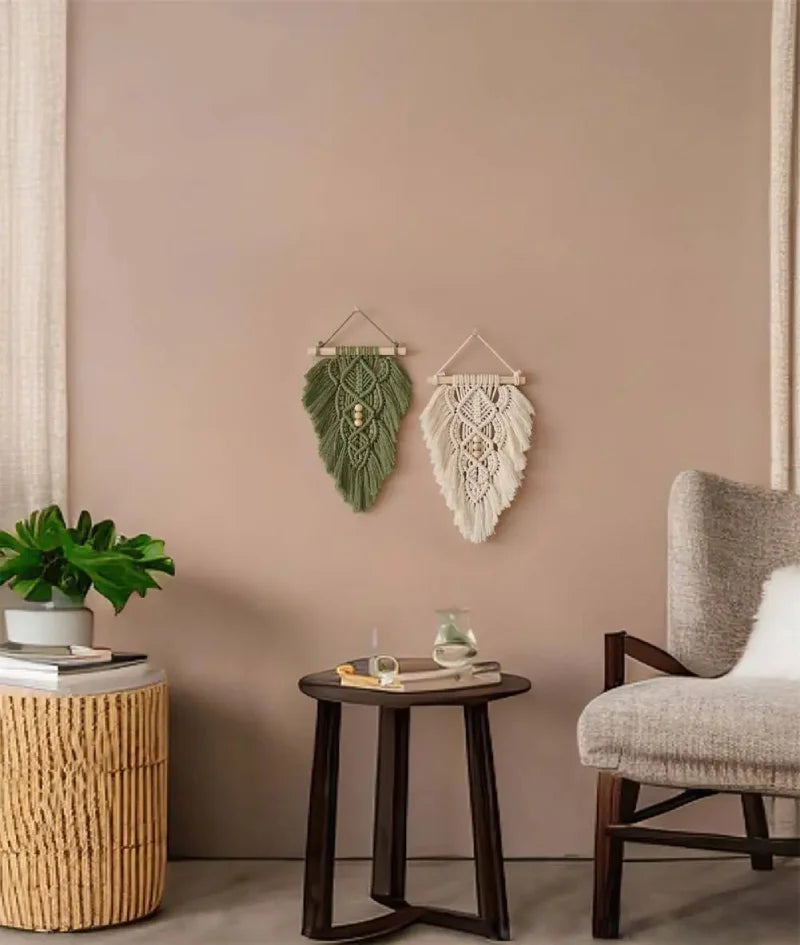Handmade Willow Weave Macramé Leaf Wall Hanging Tapestry - Boho Home Decor for Living Room, Bedroom, Nursery & Dorm