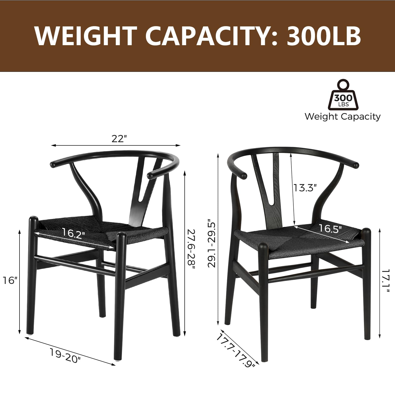 Premium Wishbone Chair - Solid Ash Wood Frame with Woven Seat - Modern Black Dining Chair for Kitchen, Restaurant & Home Decor - Set of 1 (Ash Wood - Black) - Perfect for Farmhouse, Scandinavian & Minimalist Interiors