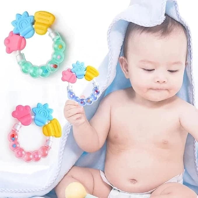 Kritiu BPA-Free Silicone Baby Rattle Nibbler & Spoon Set - Safe Teething Toy & Feeding Utensils for Infants 6+ Months (Blue & Pink) | Perfect for Soothing Sore Gums & Introducing First Foods