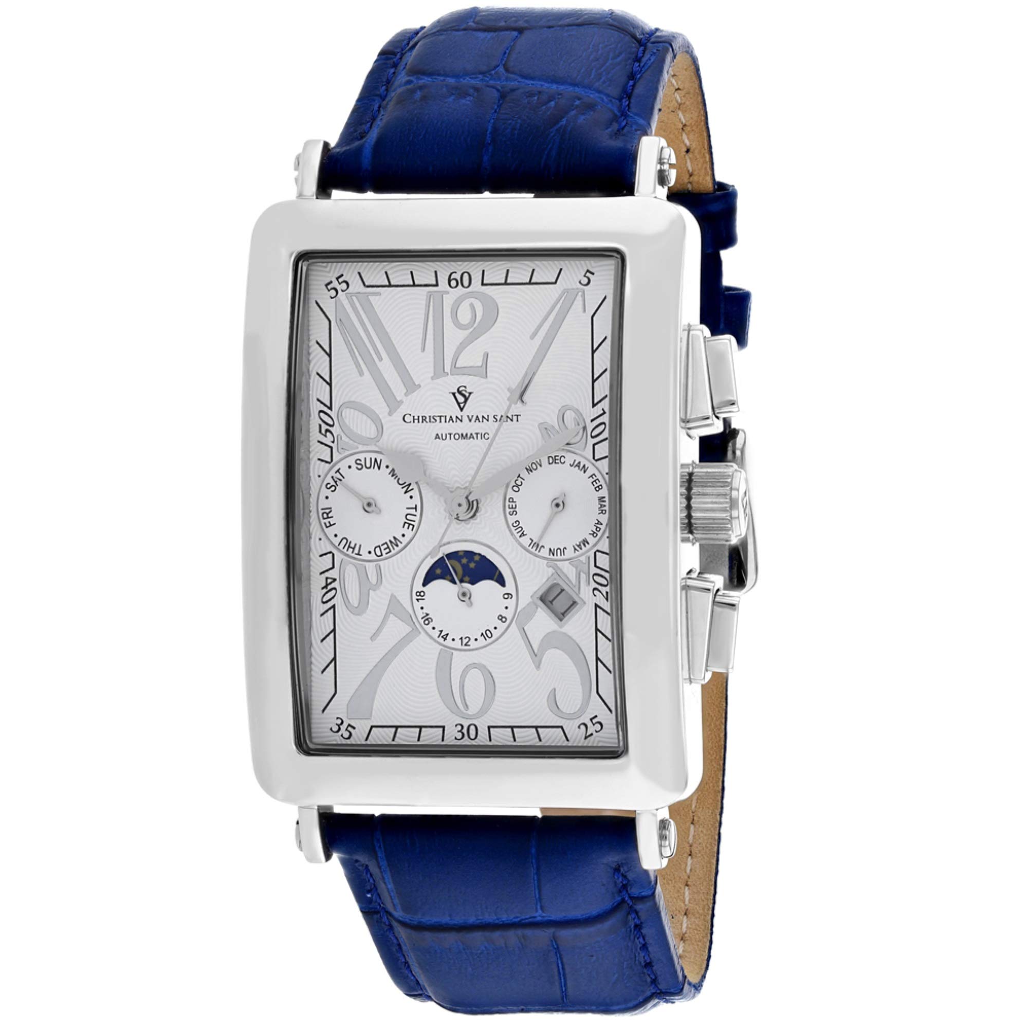 Men's Automatic Stainless Steel Watch with Blue Leather Strap - Casual Dress Watch (Model CV9139) - Perfect for Office, Business Meetings & Everyday Wear