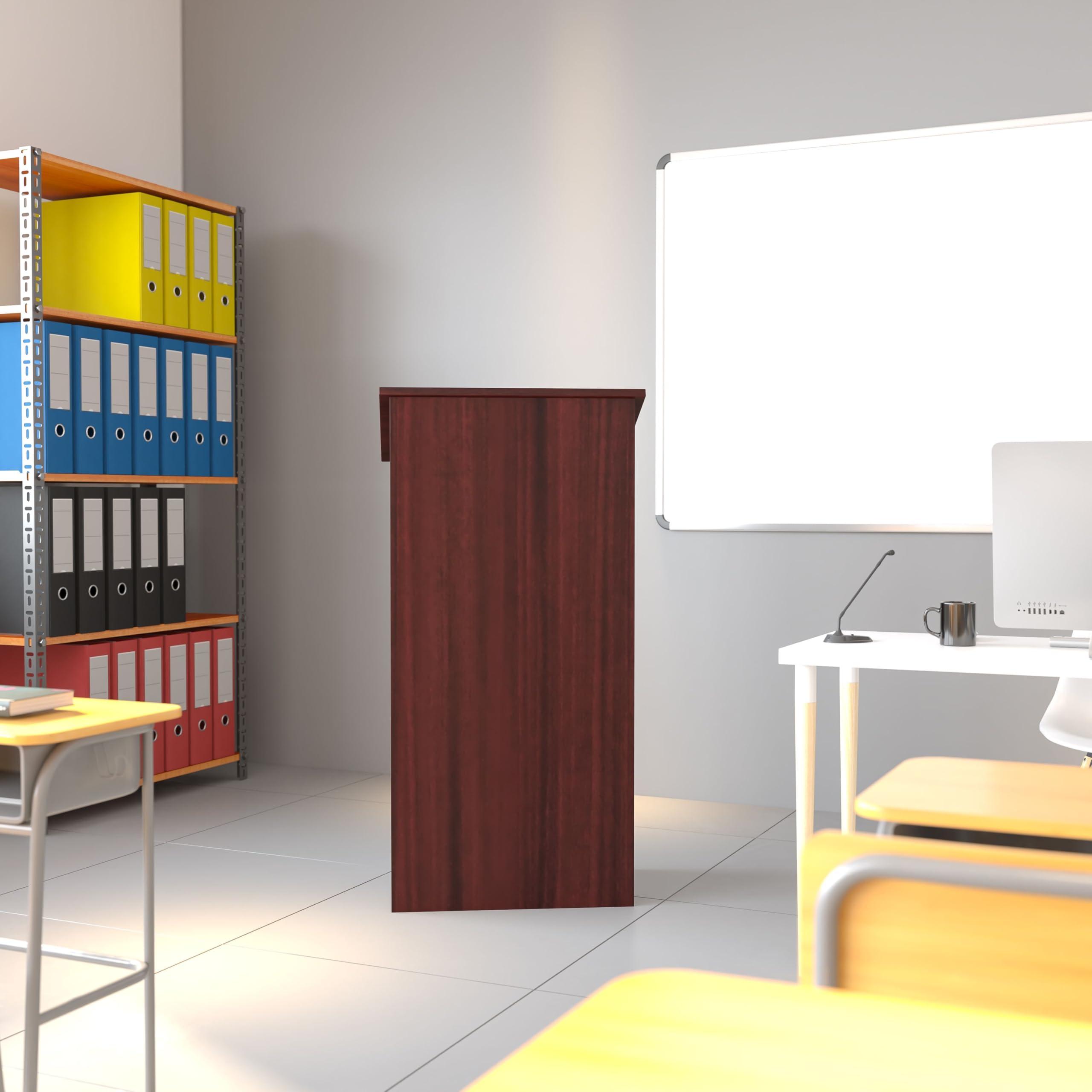Flash Furniture Mysta Mahogany Stand-Up Lectern - Adjustable Height Podium for Public Speaking, Church, Classroom & Conference Presentations