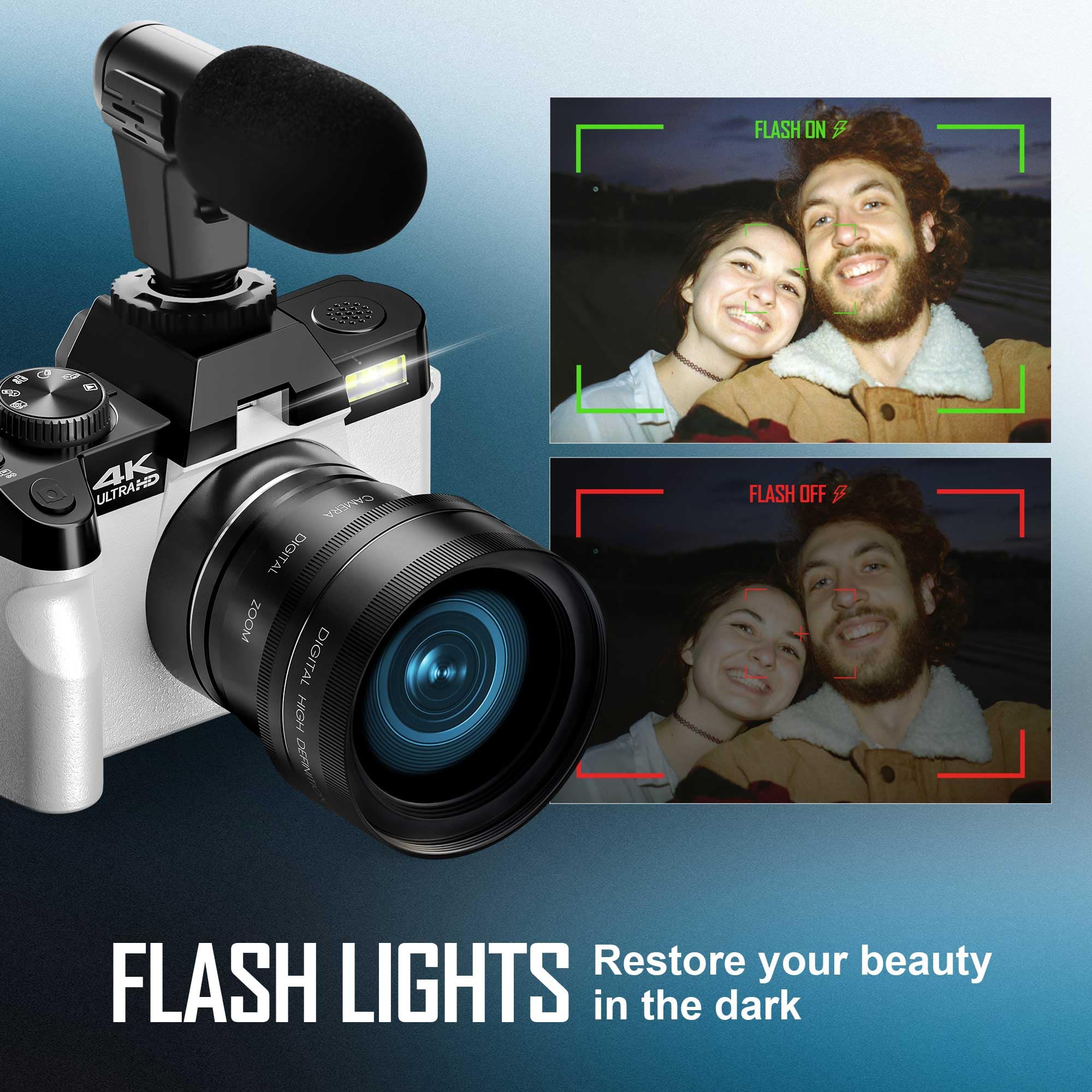 4K 48MP Digital Camera with 180° Flip Screen - Vlogging Camera for YouTube, DSLR Style Photography Camera with 32GB TF Card & 2 Batteries - Perfect for Travel, Blogging, and Content Creation