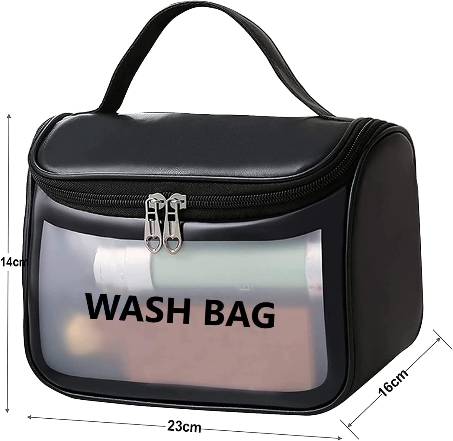 Waterproof PVC Makeup Bag - Travel Cosmetic Organizer for Toiletries & Grooming Kit | Black Washable Storage Pouch for Bathroom, Gym & Vacation Essentials