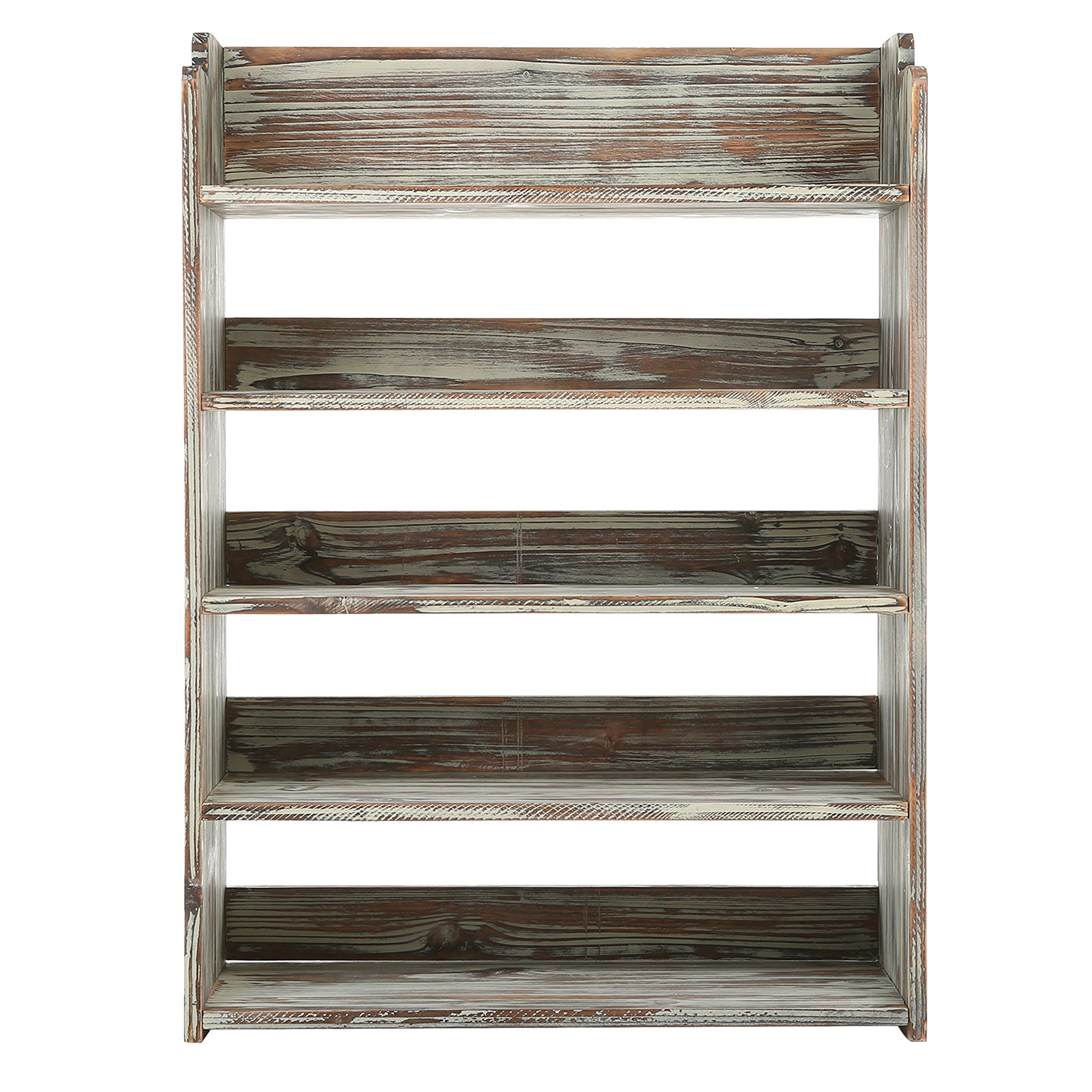 5-Tier Rustic Torched Wood Shoe Rack - Entryway Storage Shelf & Closet Organizer for Shoes, Bags & Home Decor - Perfect for Small Spaces & Apartment Living