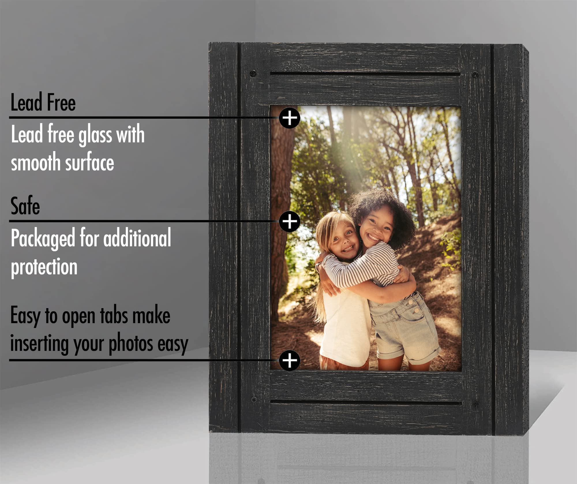 Americanflat 6x8 Picture Frame - Distressed Wood, Wall & Tabletop Display - Charcoal Black for Home Decor
