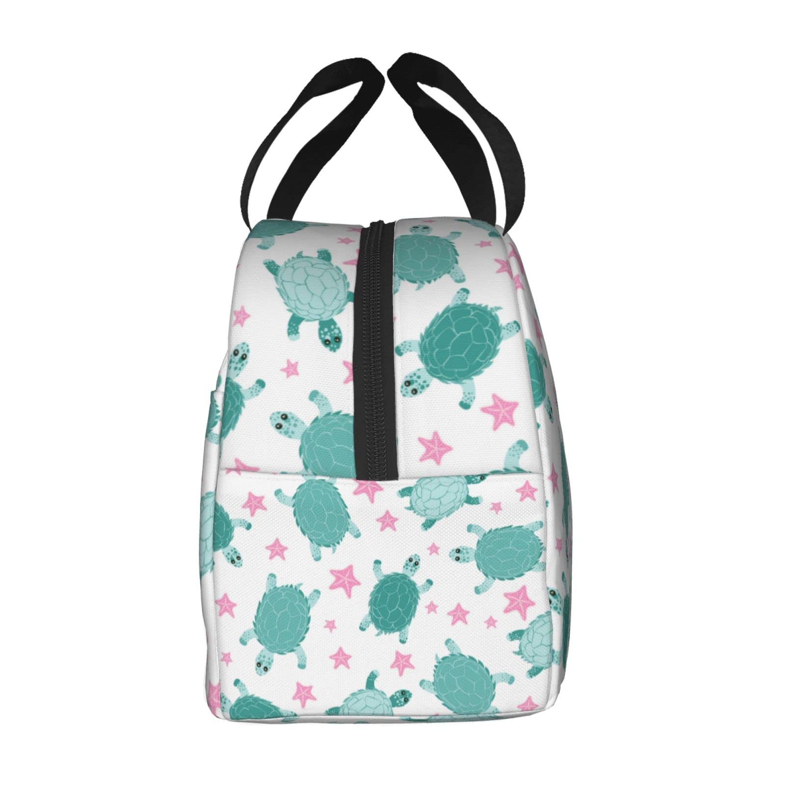 Insulated Lunch Box with Summer Turtle & Starfish Pattern - Reusable Meal Container for School, Work, Travel & Picnic | Portable Tote Bag for Teens, Boys & Girls