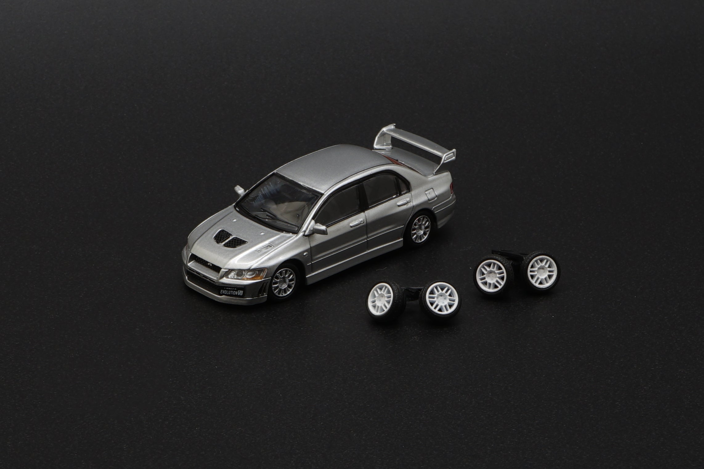 BM Creations 1:64 Scale Diecast Mitsubishi Lancer Evolution VII LHD Silver Model Car - Perfect for Collectors, Display & Racing Enthusiasts