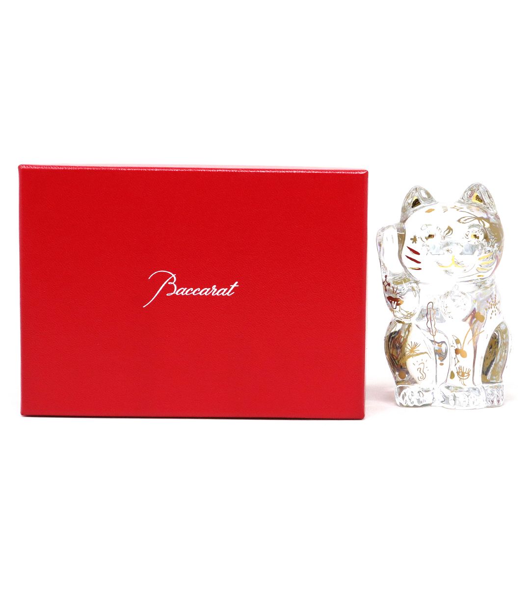Faunacrystopolis Maneki Neko Baccarat Crystal Cat - Japanese Lucky Charm for Home & Office Decor, Wealth & Good Fortune Attractor