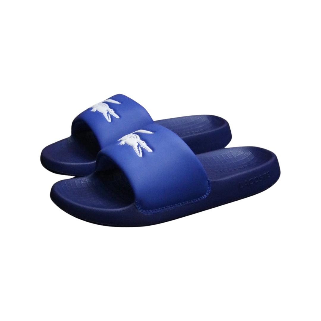 Lacoste Men's Serve Slide 1.0 Sandals - Blue & White Comfortable Slides for Casual Wear, Beach, Pool & Summer Outfits