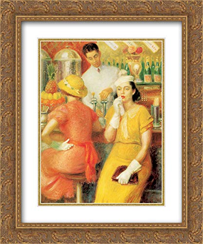 William James Glackens Museum Art Print - 20x24 Gold Ornate Frame with Double Matting | Vintage Soda Fountain Decor for Dining Room & Bar Wall Art