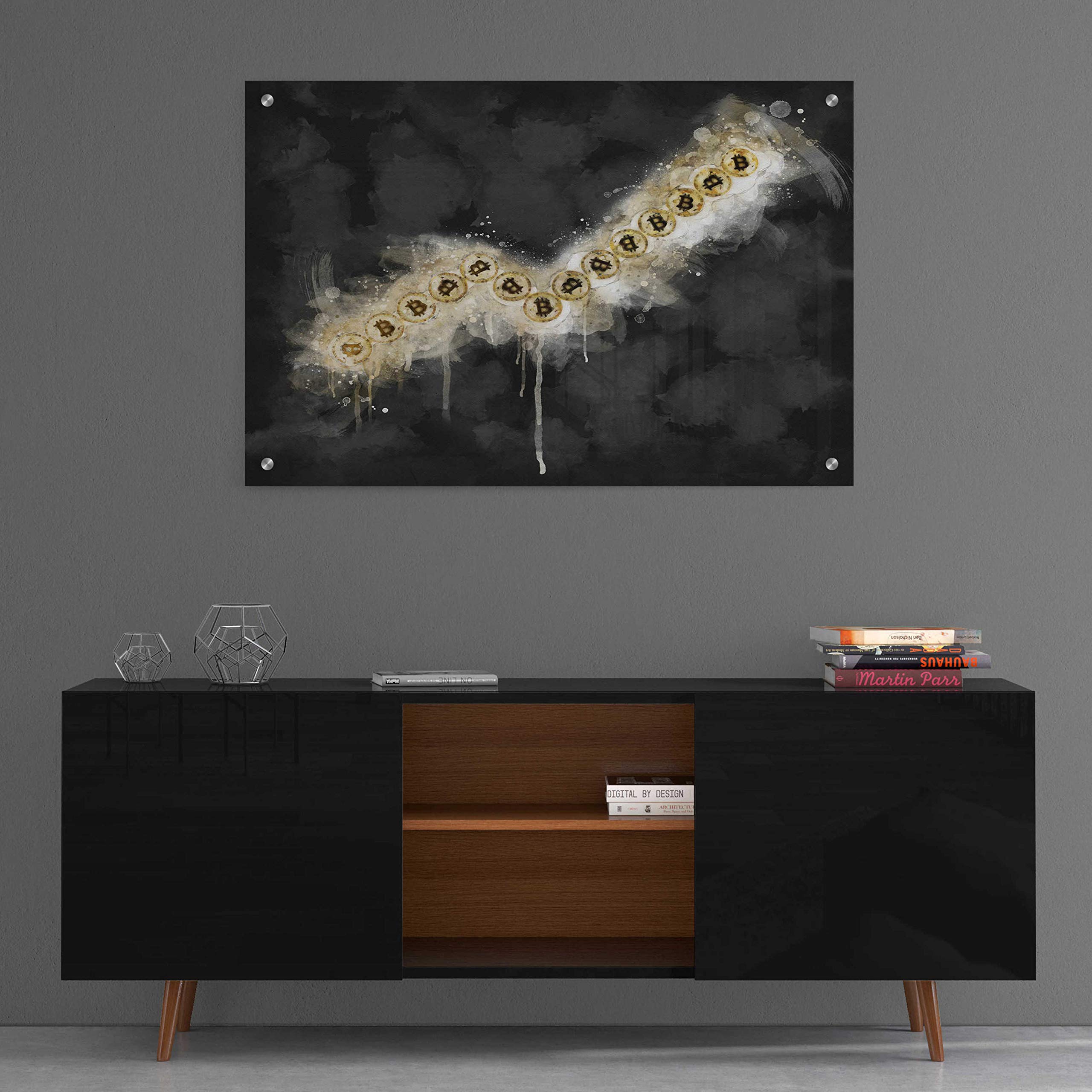 Bitcoin Going Up' by Surma and Guillen - Modern Acrylic Glass Wall Art 36x24 Inches - Crypto Themed Home & Office Decor for Bitcoin Enthusiasts