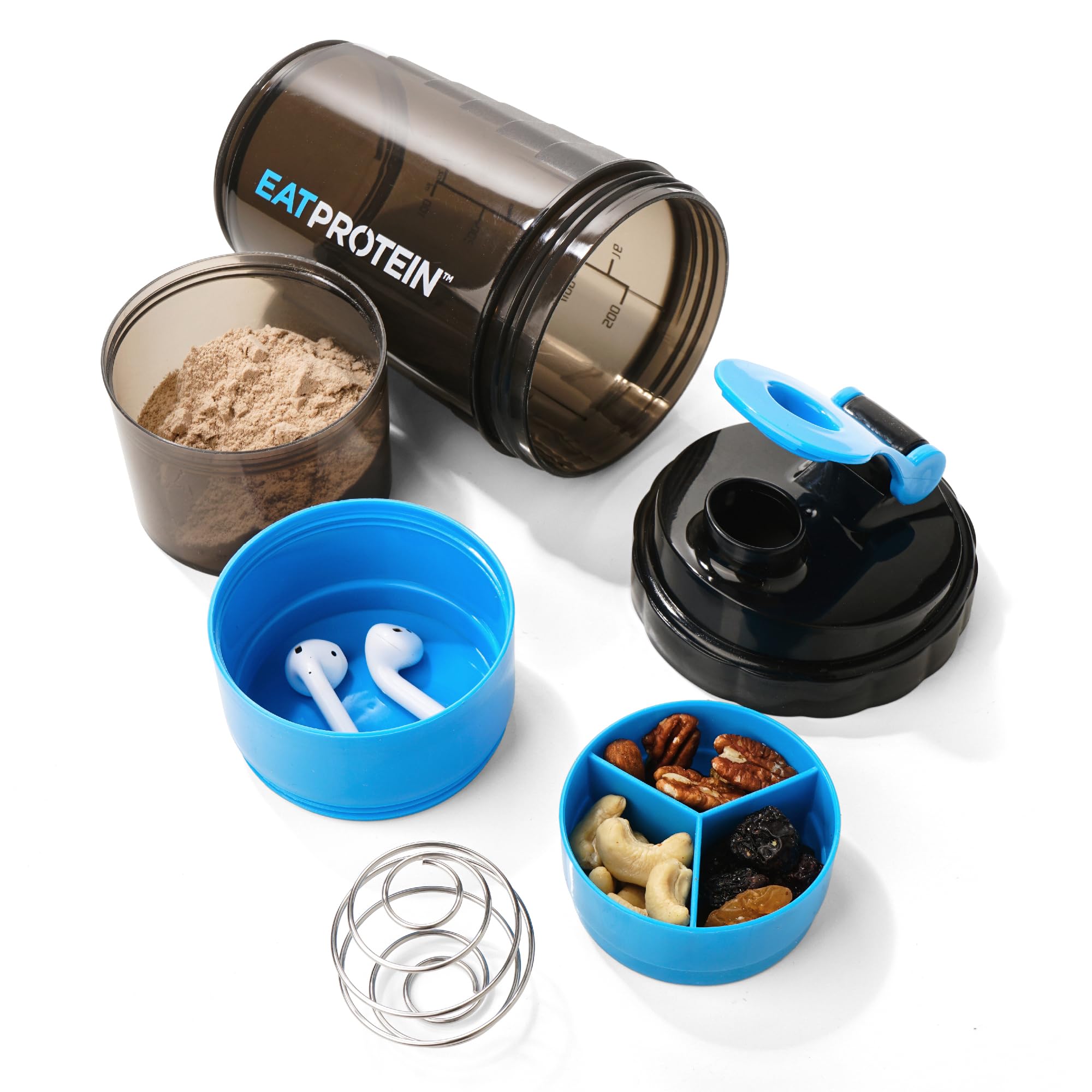 EatProtein 500ml Protein Shaker Bottle with 2 Detachable Powder Containers - Leakproof Gym Water Bottle for Protein Shakes & Workout Drinks - Perfect for Bodybuilding, Fitness & Post-Workout Recovery