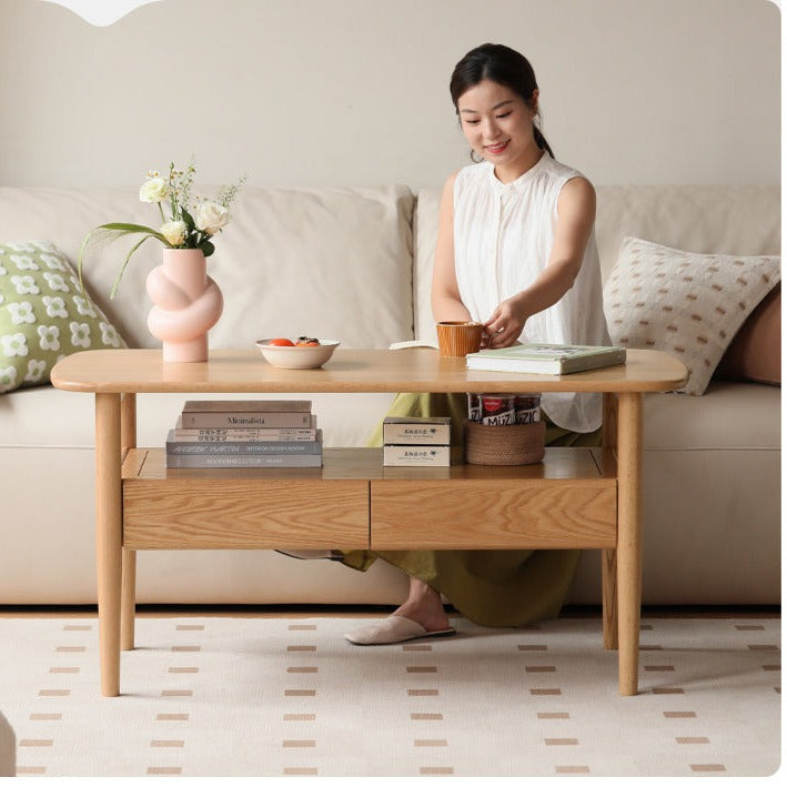 Solid Oak Wood High Leg Coffee Table - Modern Living Room Furniture for Home Decor & Relaxation
