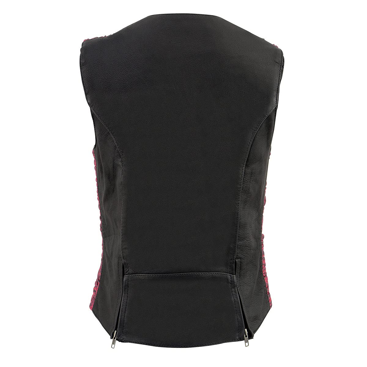 Milwaukee Leather MLL4571 Women's Black & Pink Lightweight Motorcycle Vest - Crinkled Leather Biker Jacket for Harley Davidson (Size 2XL) | Breathable Summer Riding Gear for Female Riders | Perfect for Motorcycle Events, Urban Commuting, Road Trips & Daily Wear | Great for Casual Outings, Weekend Rides & Biker Meetups