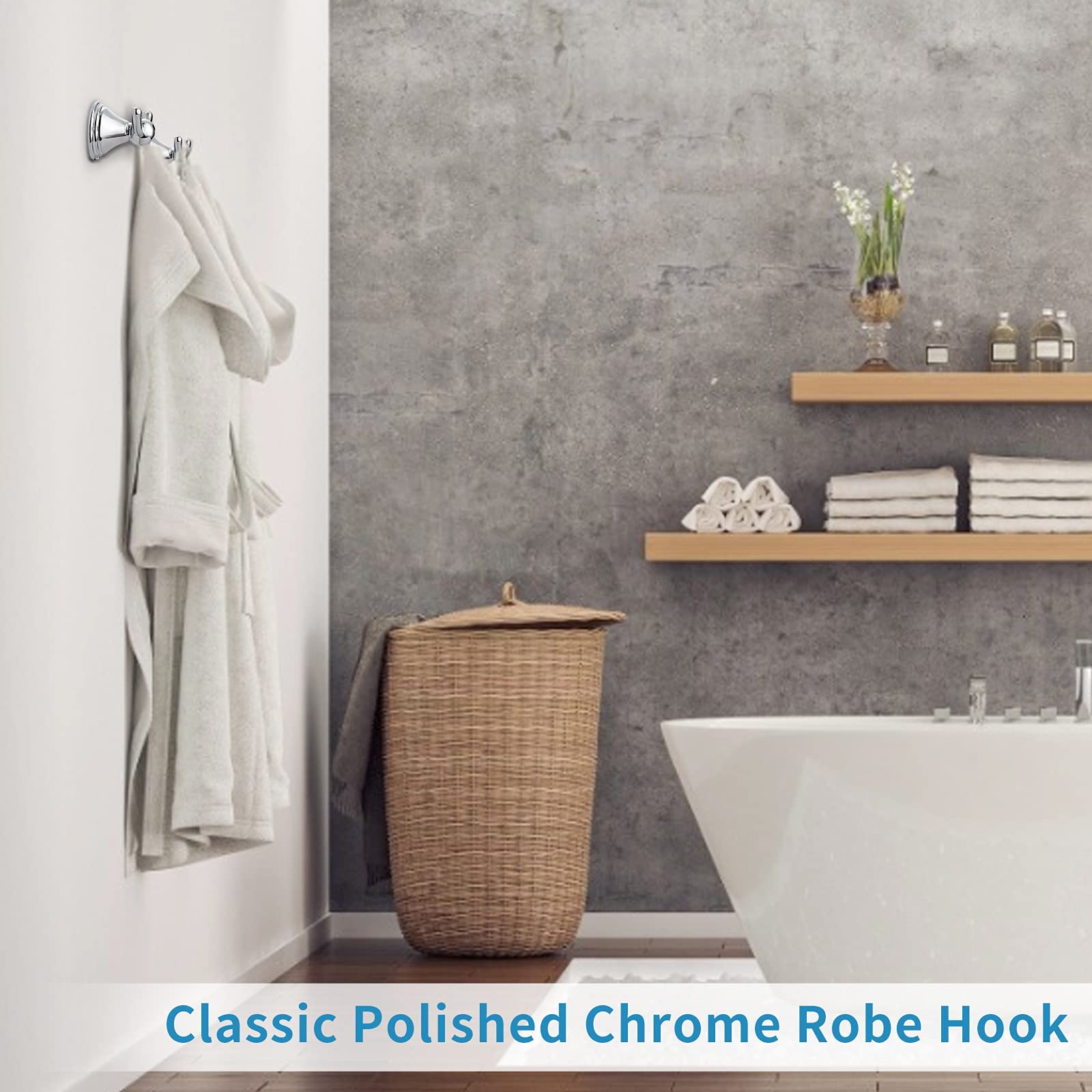 FILTA Chrome Wall Mounted Bathroom Towel Hook - Traditional Robe & Towel Hanger for Bath, Shower, Spa - Durable 1-Pack Hooks for Hanging Towels and Robes in Home, Hotel, Gym