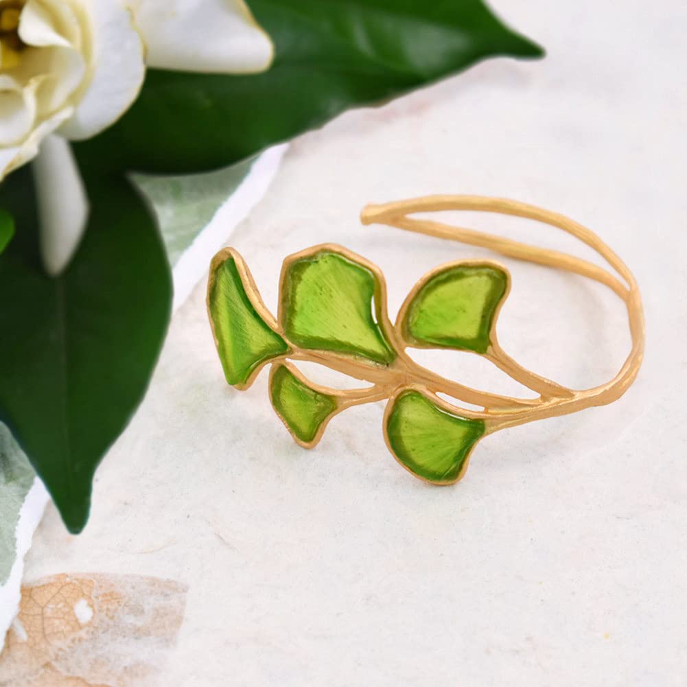 Handmade Artisan Glass & Gold Plated Ginkgo Leaf Cuff Bracelet - Elegant Boho Jewelry for Women, Perfect for Weddings, Parties & Everyday Wear