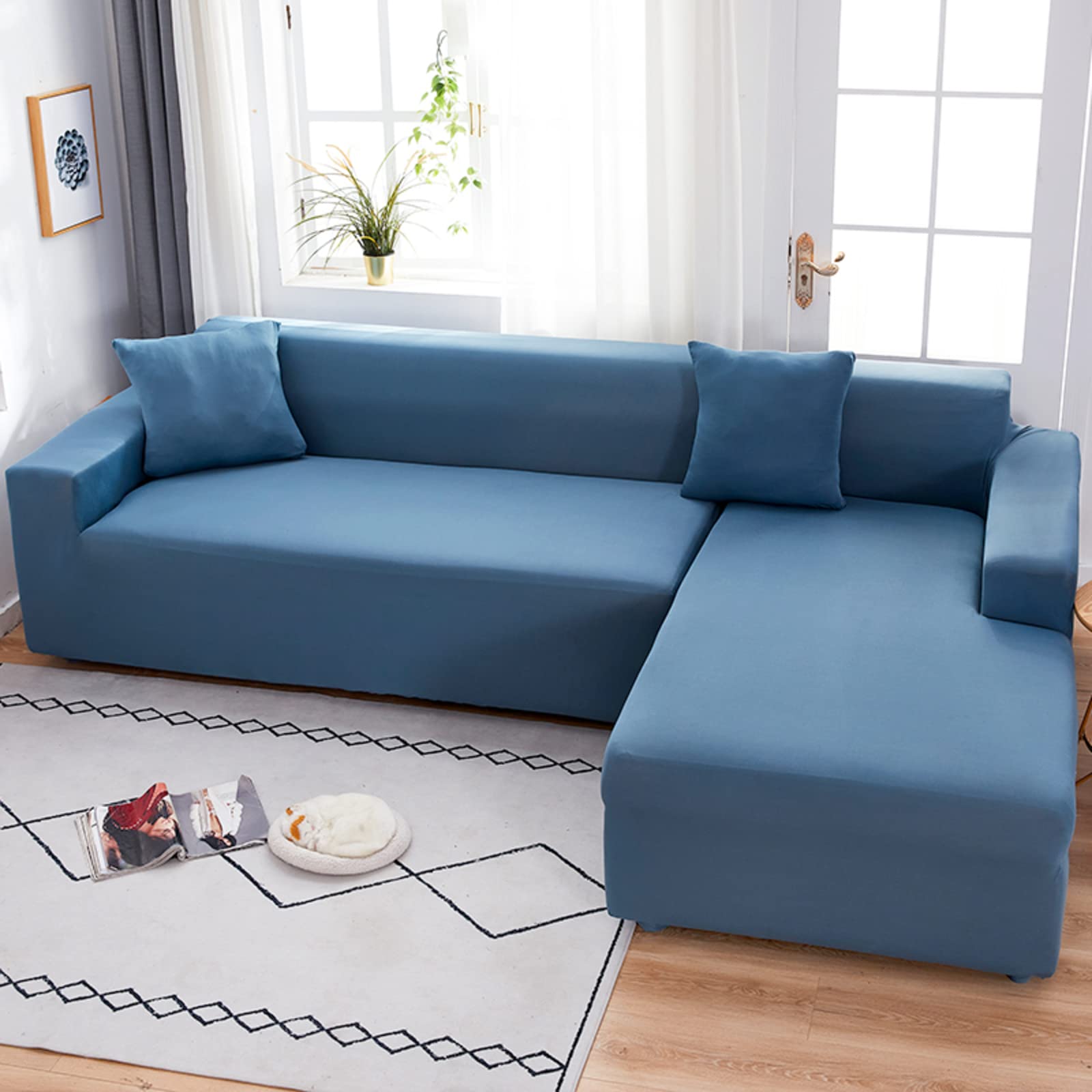 Stain-Resistant Solid Color Sofa Slipcover with Elastic Bottom - Multi-Size Furniture Protector for Sectional Couches (Fits 5-Seater XXL Sofa) | Perfect for Living Room Decor, Pet Protection & Home Staging