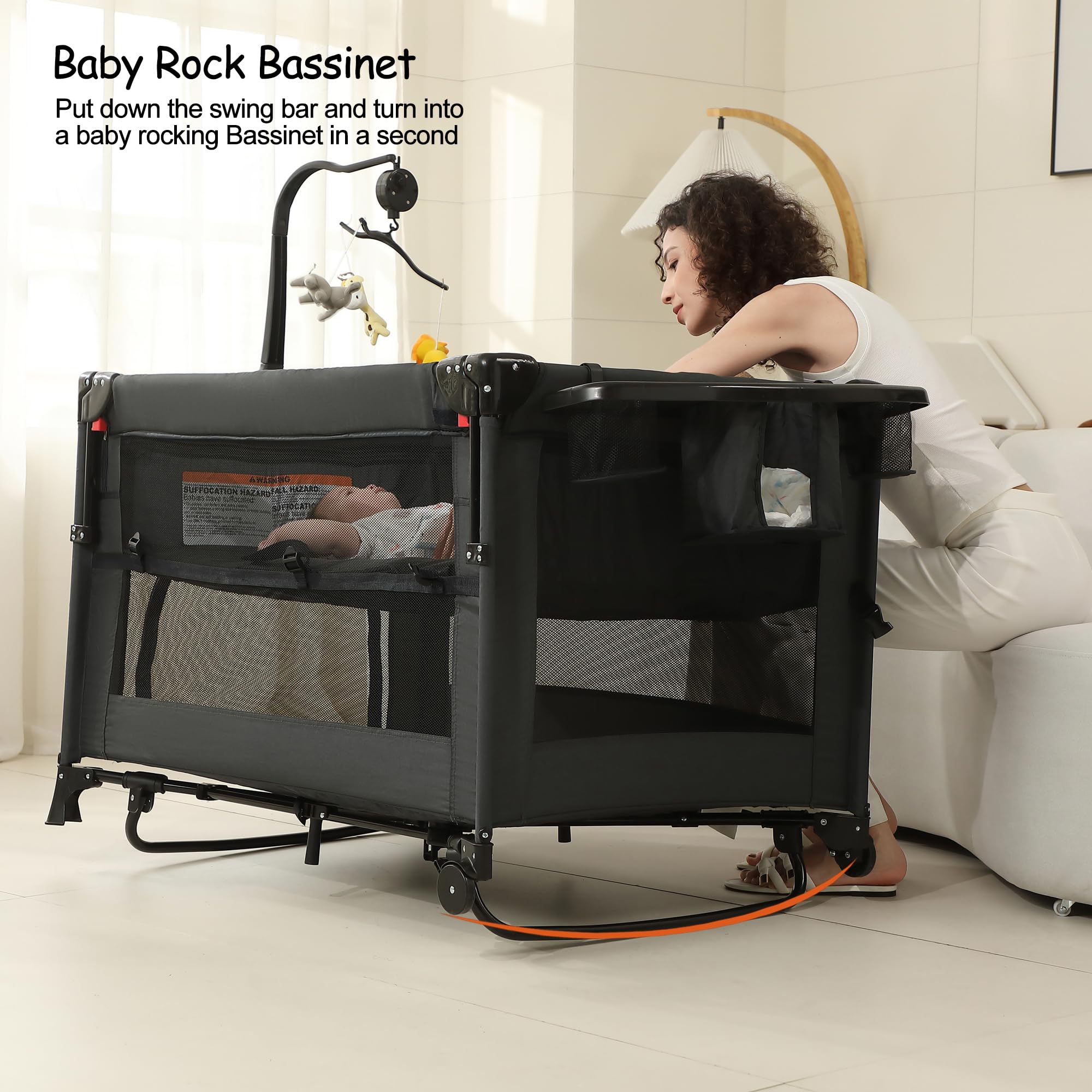 5-in-1 Baby Playard with Bassinet & Changing Table - Foldable Travel Crib for Newborn to Toddler - Portable Bedside Sleeper & Playpen (Black) - Perfect for Nursery, Travel & On-the-Go Parenting