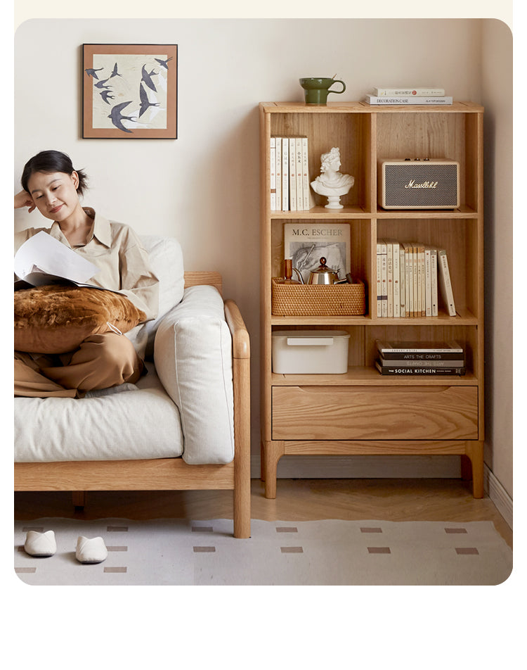 Japanese Style Oak Solid Wood Bookcase - Modern Minimalist Bookshelf for Home, Office & Library - Perfect for Organizing Books, Decor & Storage