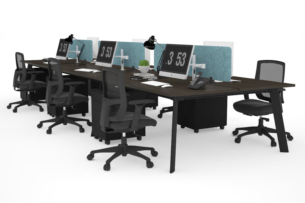 6-Person Workstation with Black Frame - 1400L x 700W Office Desk for Team Collaboration & Open Workspaces