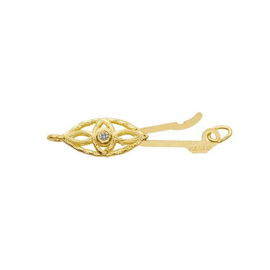 14K Solid Yellow Gold Marquise Diamond Filigree Safety Clasp Bracelet (14mm) - Elegant Jewelry for Weddings, Anniversaries & Special Occasions