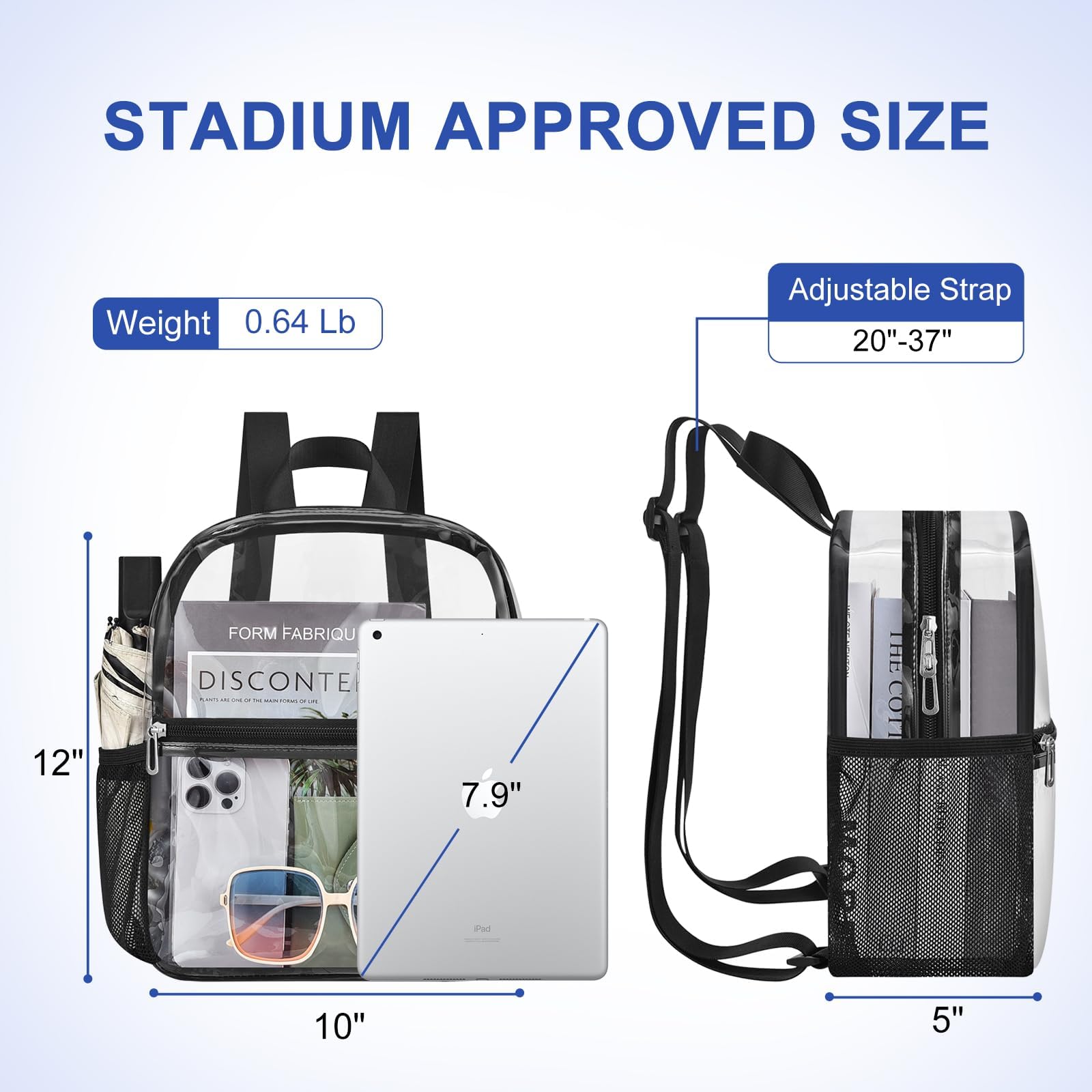 Stadium Approved Clear Backpack 12×12×6 - Small Transparent Mini Backpack for Concerts, Beach, Work, Travel & Sports | Perfect for Security Checks, School, Theme Parks & Events (Black)
