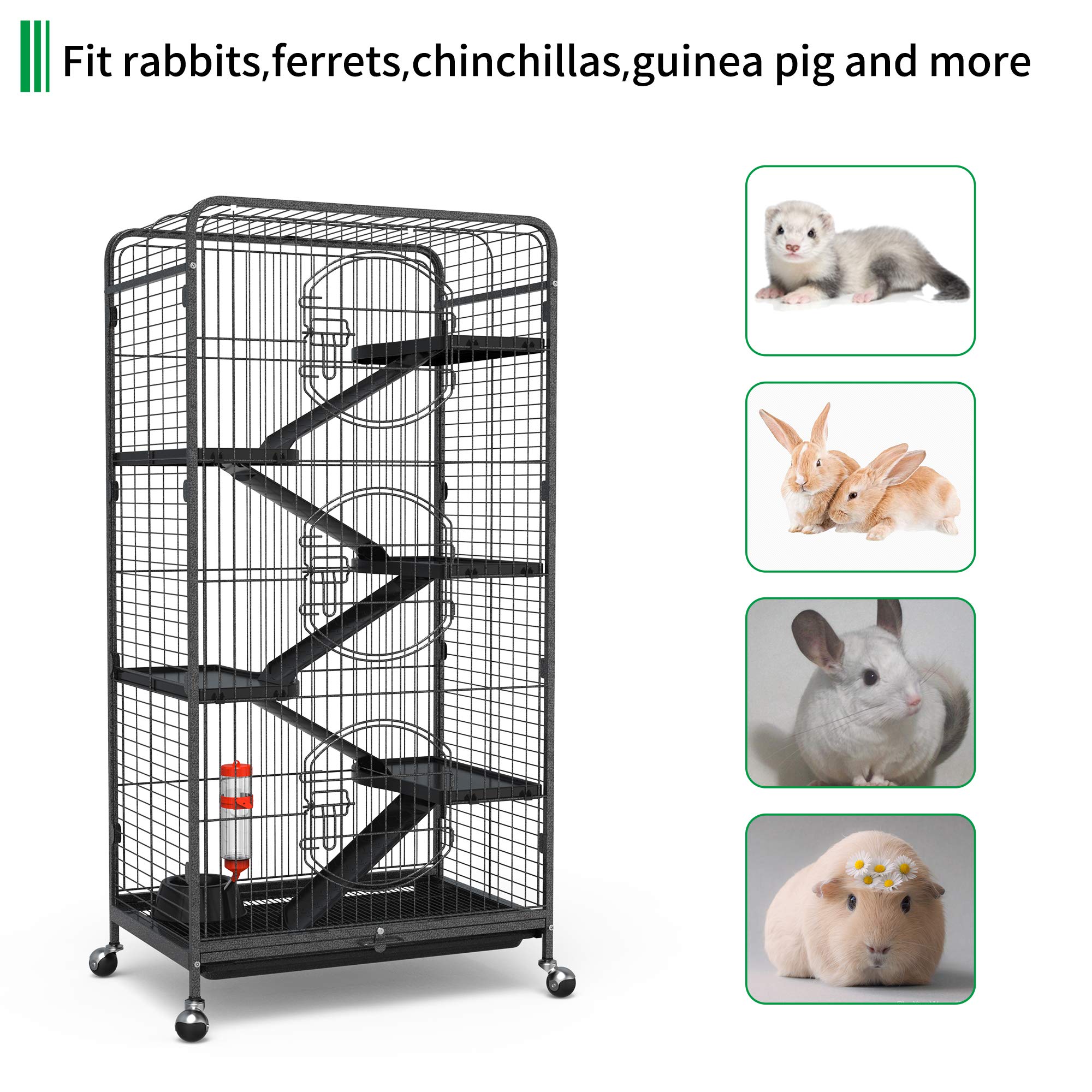 YITAHOME 52-inch Metal Small Animal Cage with Wheels - Indoor & Outdoor Ferret, Chinchilla, Rat, Squirrel, Guinea Pig, Bunny, Rabbit, Cat Cage - Black (MAYIH0010153MA) | Perfect for Home, Backyard, Pet Store & Vet Clinic Use