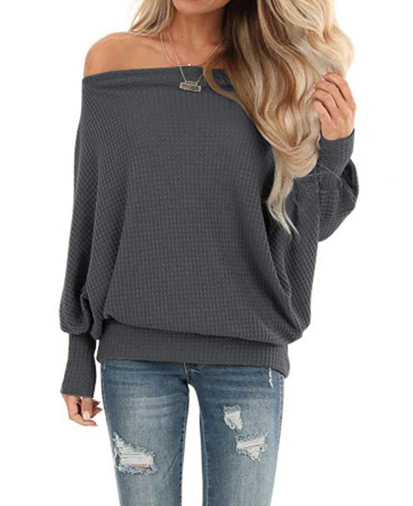 Lacozy Women's Oversized Waffle Knit Sweatshirt - Off Shoulder Long Sleeve Pullover Tunic Top | Casual Loungewear, Fall Layering & Street Style Outfits