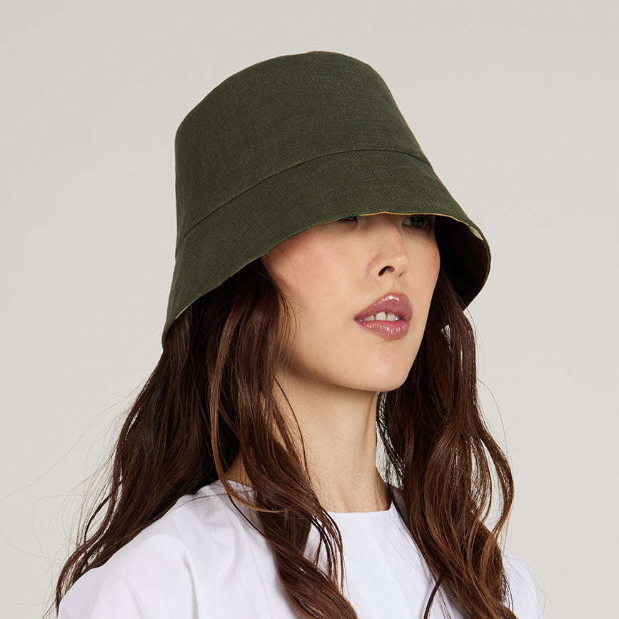 Yuki Linen Reversible Bucket Hat for Women & Men - Sun Protection Summer Beach Hat - Casual Outdoor Travel Accessory for Hiking, Gardening, and Vacation