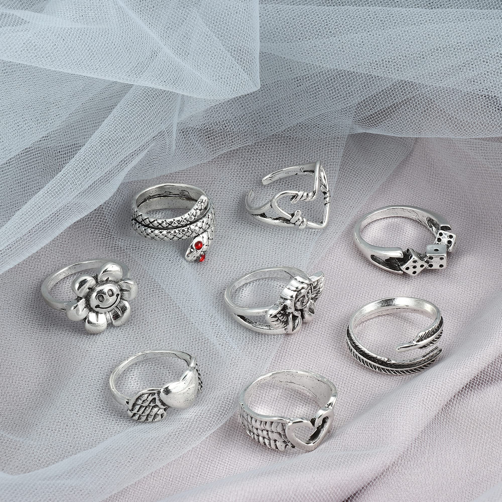 Vintage Silver Punk Rings Set - 49PCS Adjustable Knuckle Rings for Men & Women - Snake, Cross, Flower, Gothic, Hip Hop Style - Stackable Midi Rings for Daily Wear, Parties, Concerts & Photo Shoots