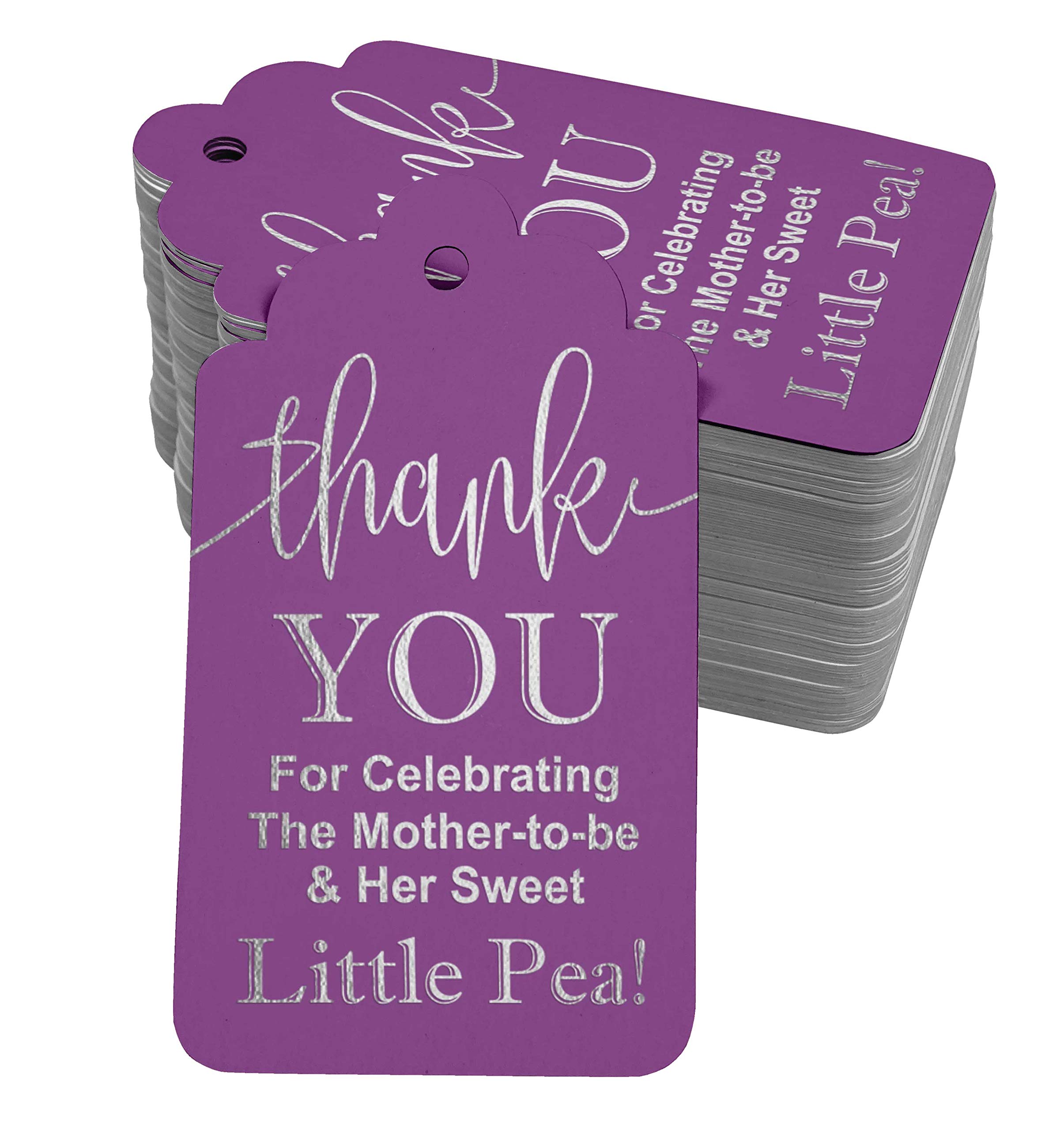100 Pack Real Silver Foil Baby Shower Thank You Tags - Elegant Mother-to-Be Celebration Favor Hang Tags for Baby Shower Decorations & Party Favors
